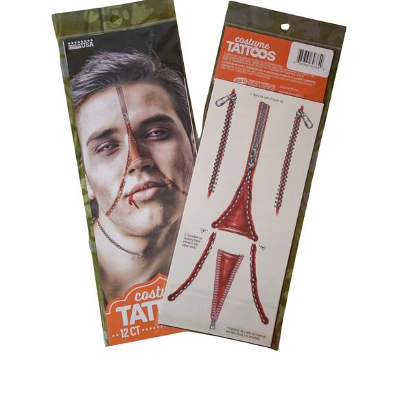 Lot of 11 Temporary Tattoos -4 Sleeves, 1 Glove, 6 Face Blood Stitches Halloween - Picture 5 of 8